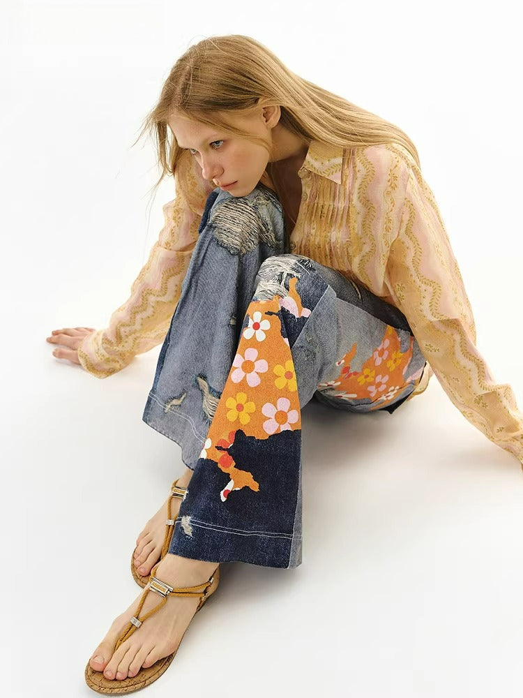 Graffiti Patchwork Flare Jeans