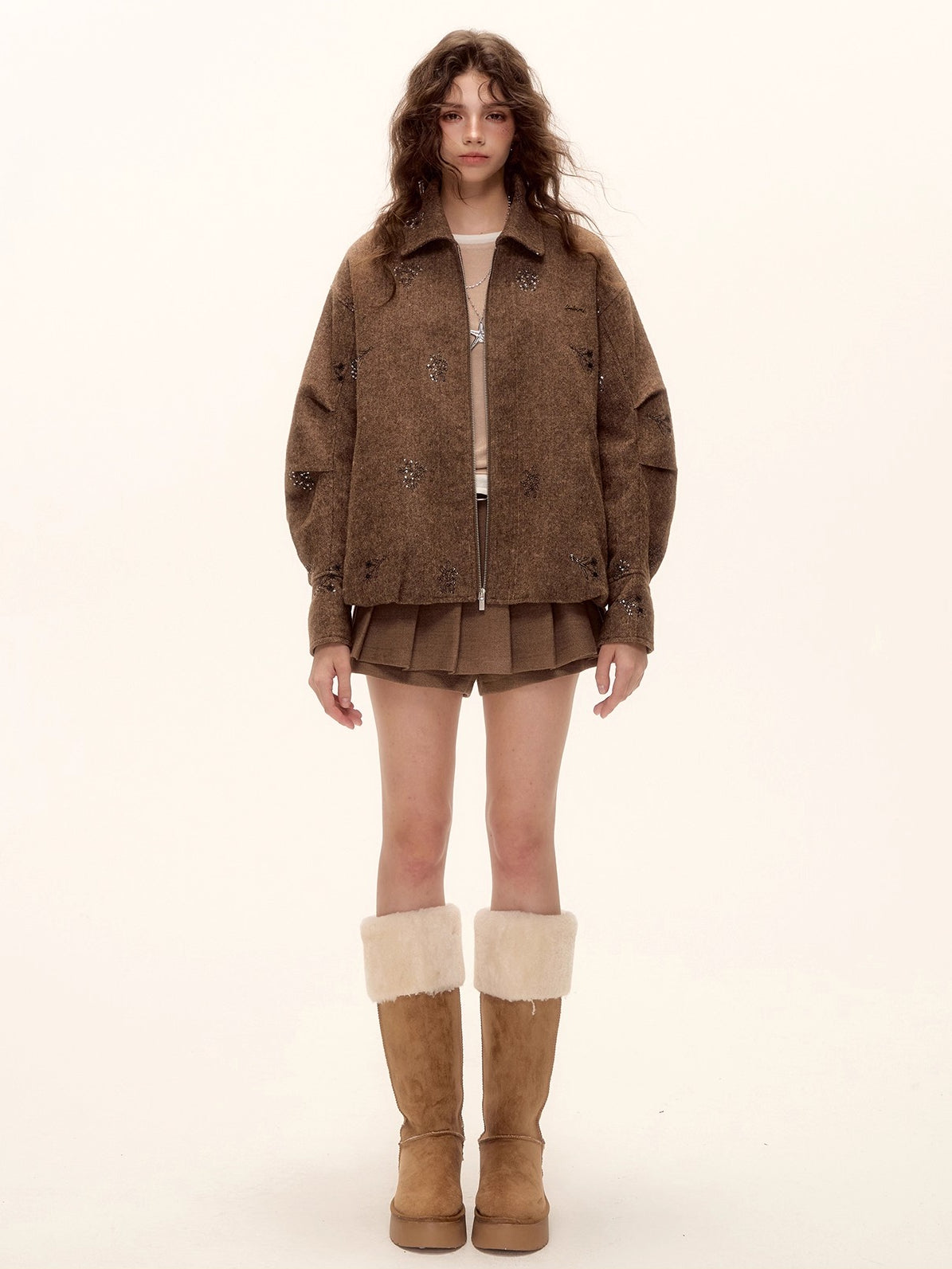 Beaded Plaid Wool Jacket