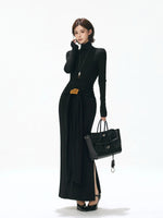 Turtleneck Tie Waist Knitted Maxi Dress