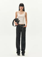 Diamond Embossed Straight Leather Pants