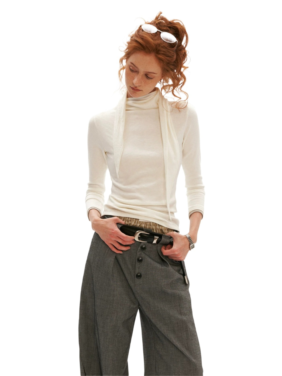 Soft Tie Neck Fitted Sleeve Top