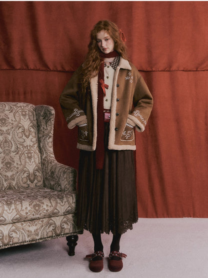 Shearling Embroidered Suede Jacket