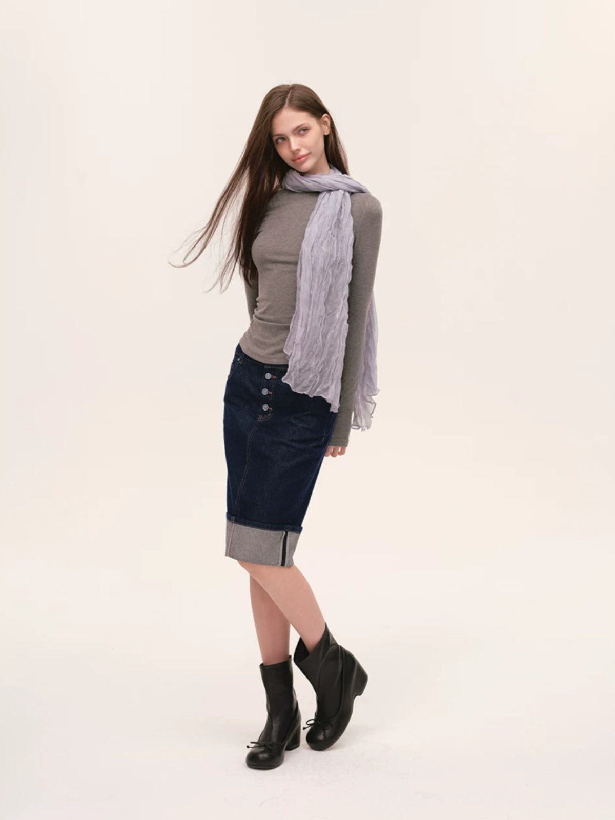 Vintage Foldover Buttoned Denim Skirt