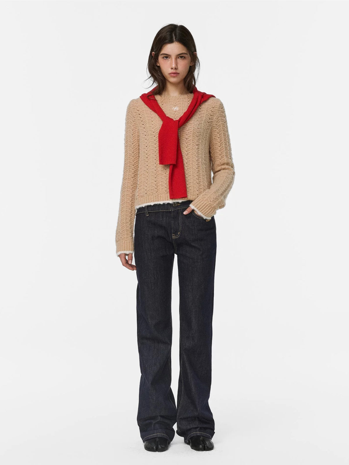 Alpaca Wool Contrast Trim Boatneck Sweater