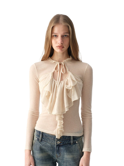 Sheer Wool Ruffle Top