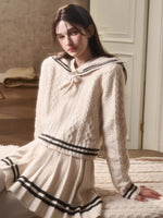 White Philosophy Wool Cloud Cable-Knit Cardigan & Skirt Set