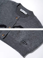 Bow Jacquard Crewneck Knit Cardigan