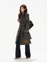 Gray Plaid Detachable Scarf Wool Coat