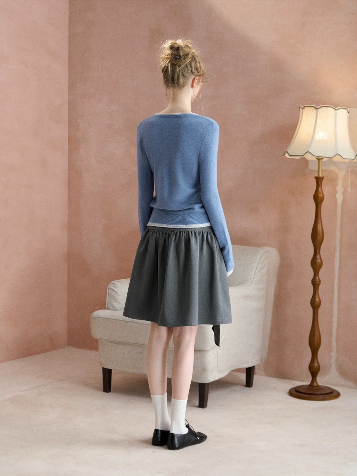 Tie Waist A-Line Puffed Skirt