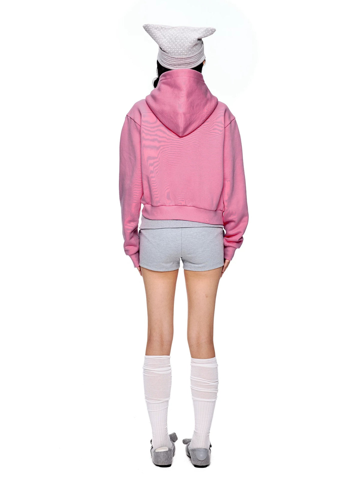 Button Embroidered Cropped Hoodie