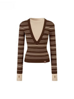 Color-Blocked Stripe Crew Neck Long Sleeve Knit Top