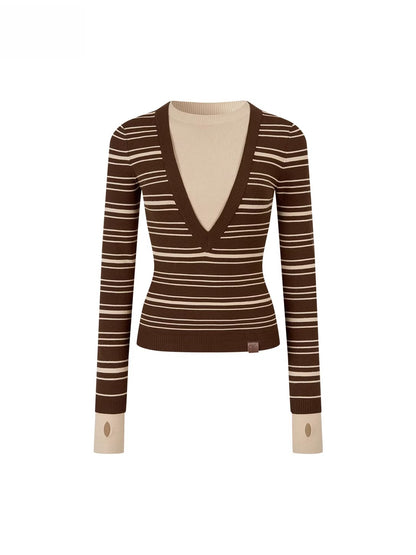 Color-Blocked Stripe Crew Neck Long Sleeve Knit Top