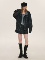 Contrast Waist Plaid Pleated Skirt
