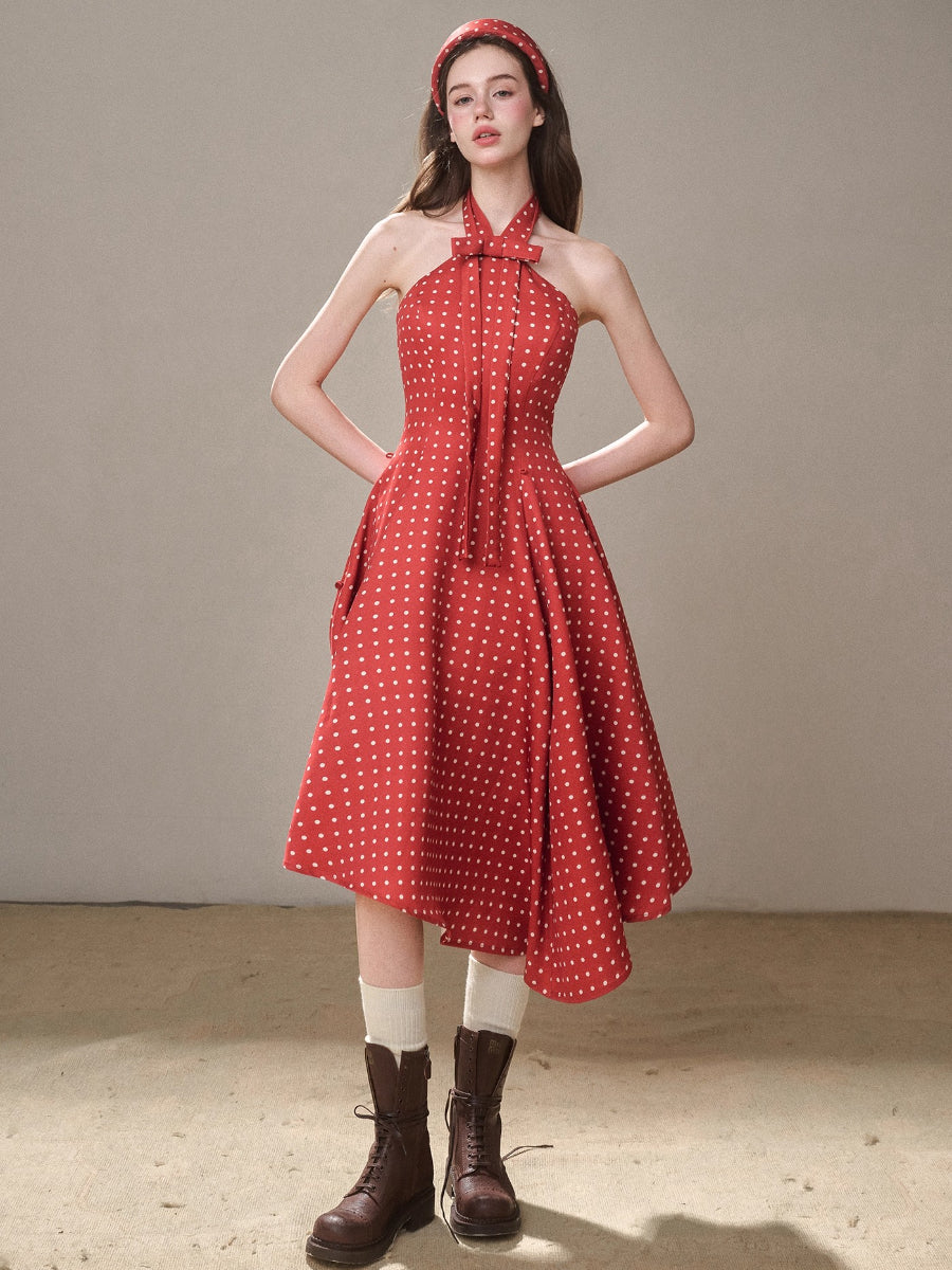 Berry Bordeaux Red Halter Dress