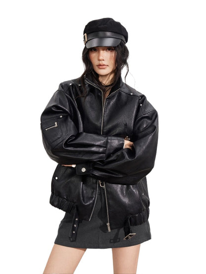Black Zipper Moto Leather Jacket