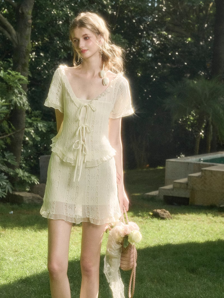Cool Fabric Knitted Blouse &amp; Skirt Set