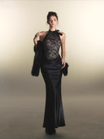 Black Lace Panel Acetate Dress