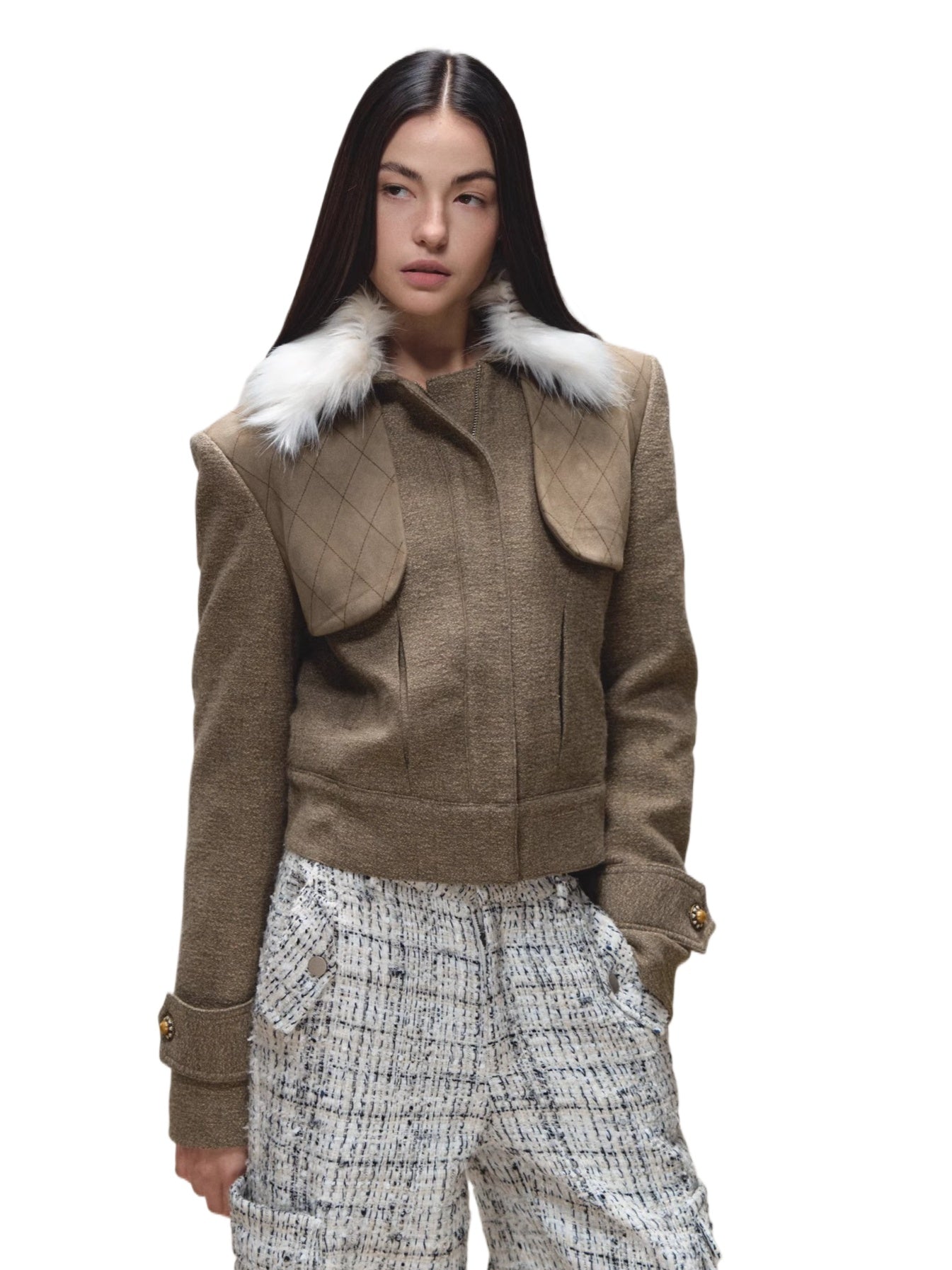 Contrast Quilted Fur-Collar Jacket