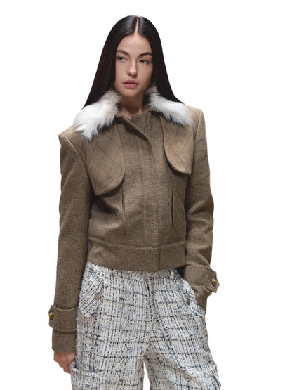 Contrast Quilted Fur-Collar Jacket