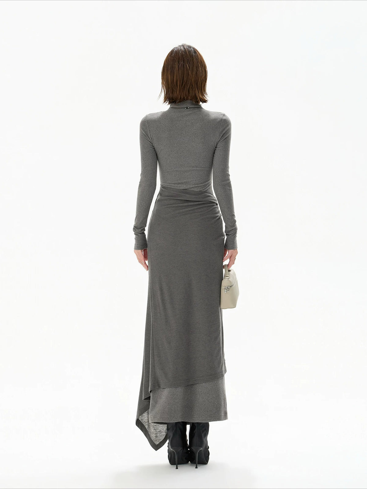 Gray Tie Detail High Neck Knit Dress