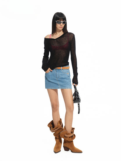 Denim Mid-rise Straight Pencil Skirt