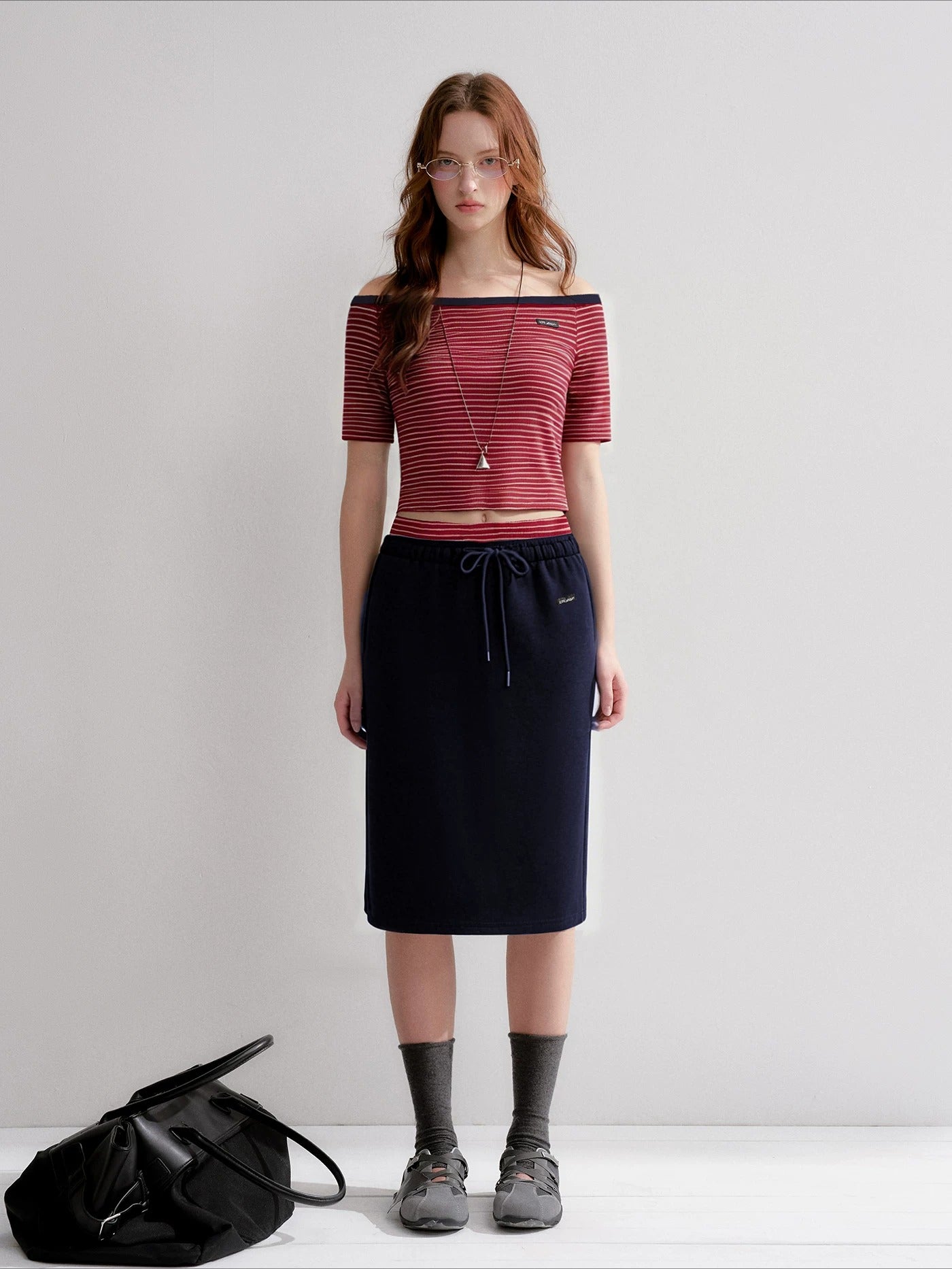 Contrast Stripe Bardot Set
