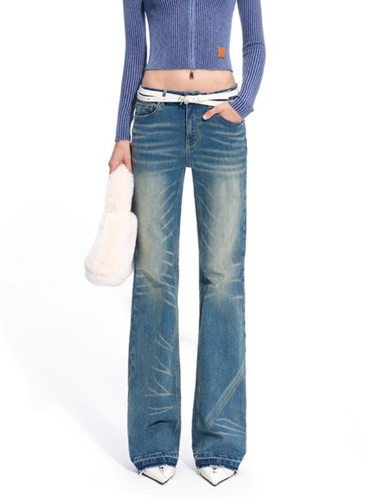 "Savanna Series" Plains Washed Denim Straight-Leg Jeans