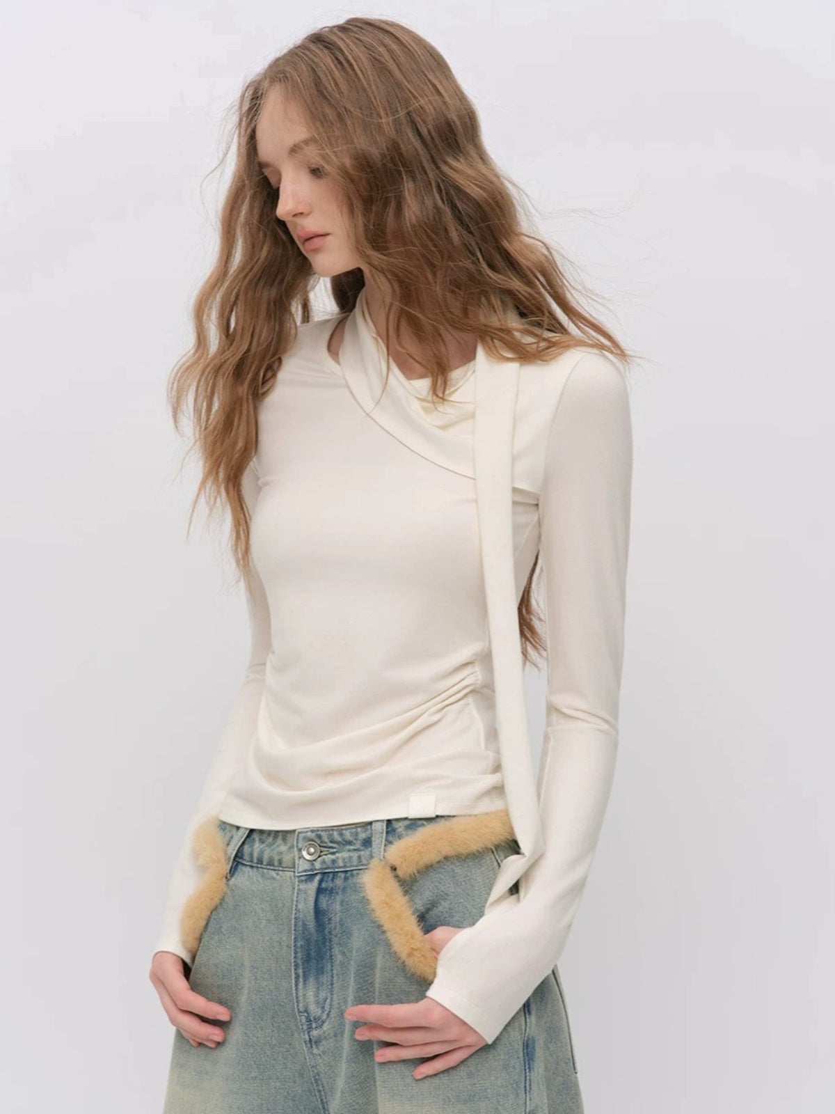 Asymmetric Draped Wool Blend Top