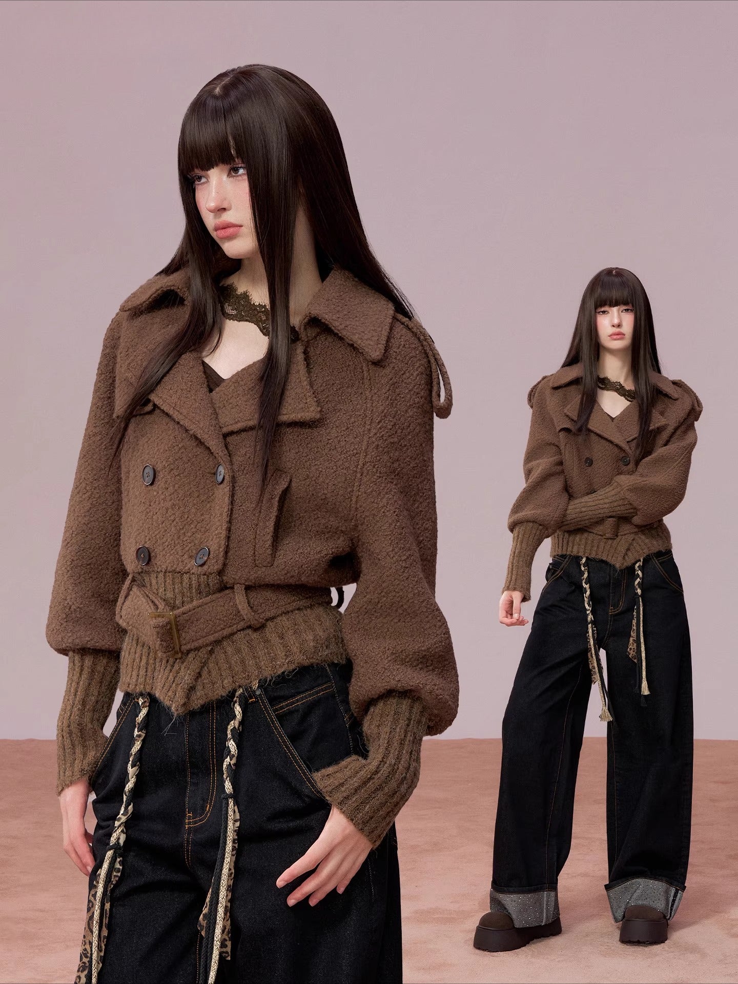 Wool-Blend Knit-Panel Jacket