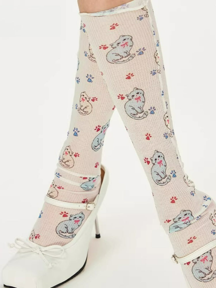 MeowMeow Cat Paw Mid-Calf Socks