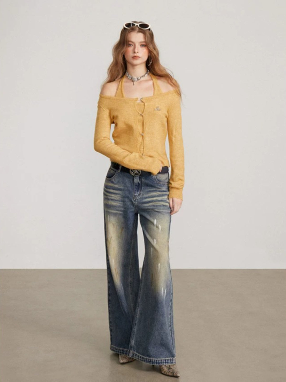 Layered Halter Neck Knit Sweater