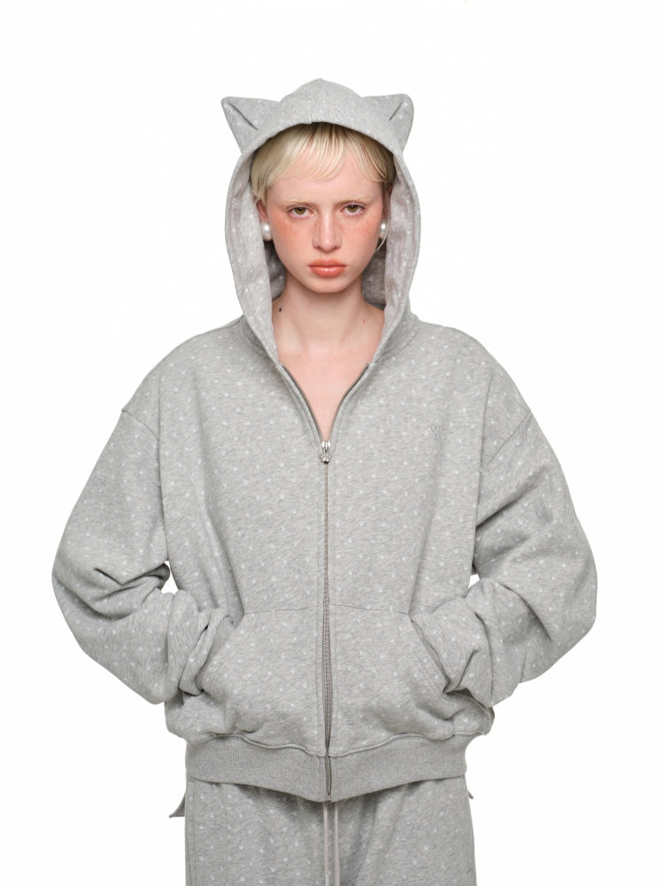 Cat Paw Polka Dot Print Hoodie