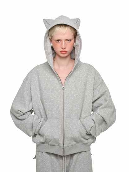 Cat Paw Polka Dot Print Hoodie
