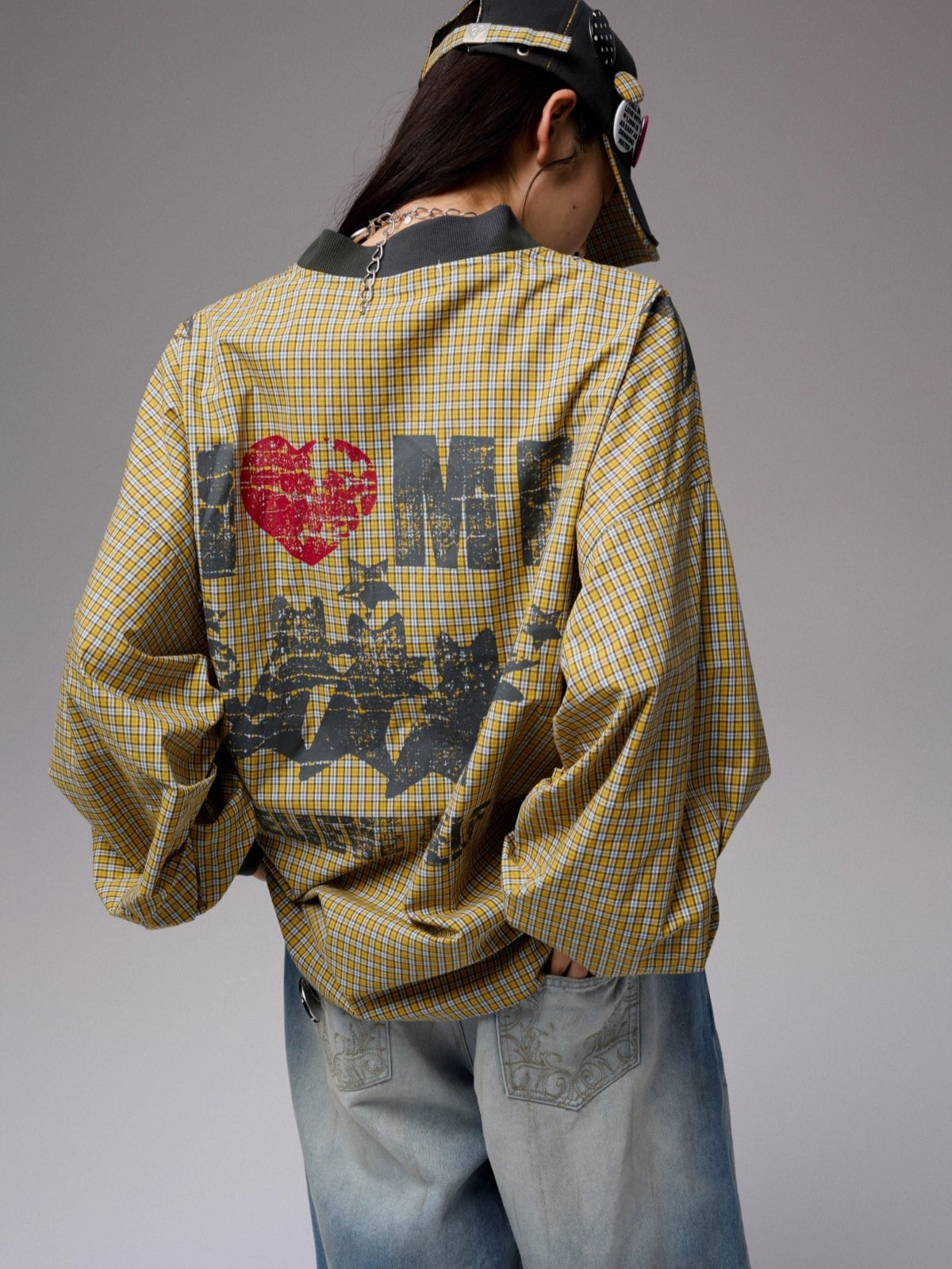 Vintage Plaid V-neck Loose Jersey