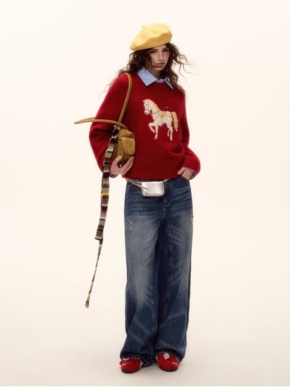 Playful Pony Embroidered Sweater