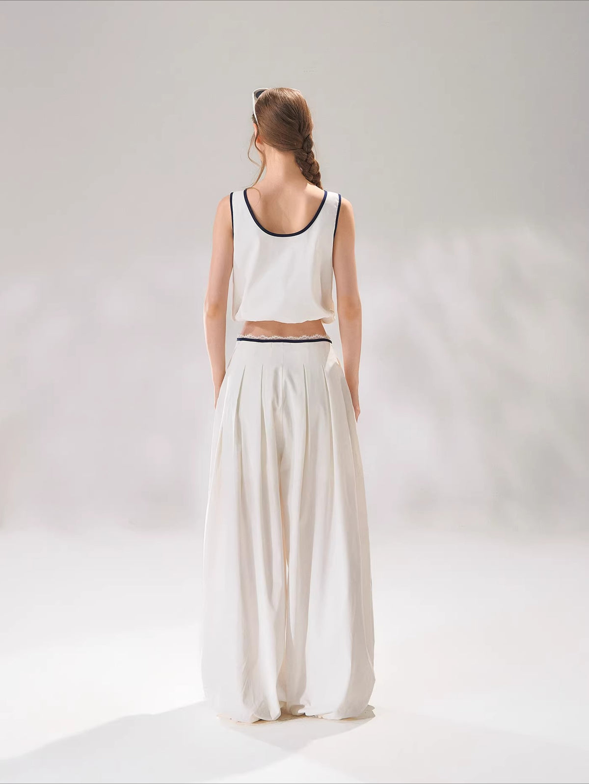White Lace Trim Tank &amp; Pants Set