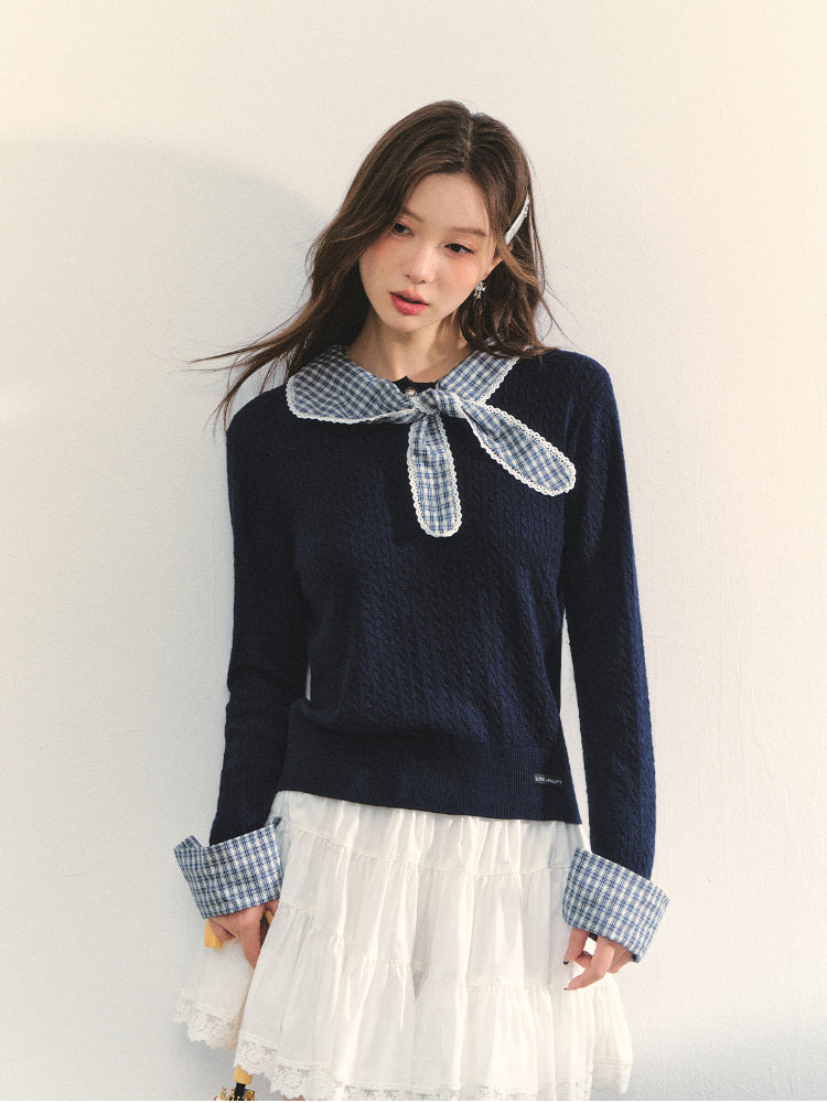 Cable Knit Checkered Sweater