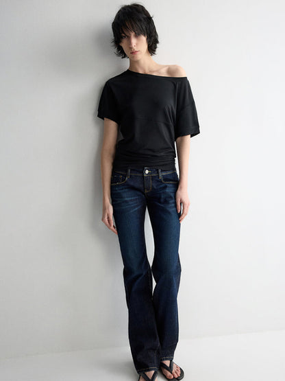 One-Shoulder Pleated Waist T-shirt