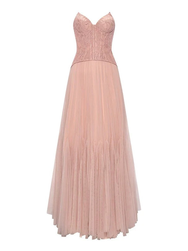 Heavy Lace Corset Mesh Maxi Dress