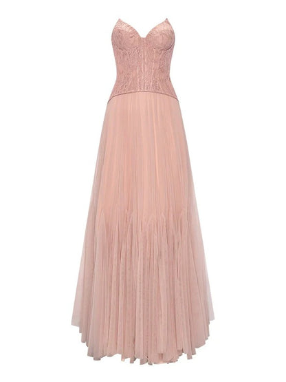 Heavy Lace Corset Mesh Maxi Dress