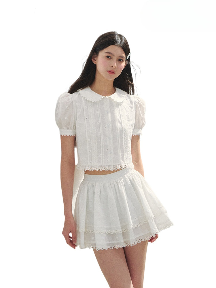 White Cotton Embroidered Shirt & Skirt Set