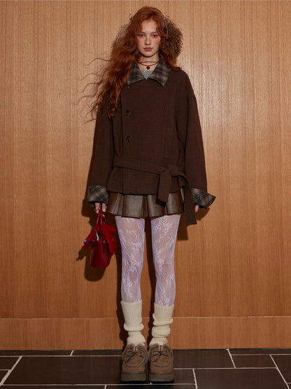 Plaid Panel Wool Cropped Jacket