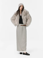 White Birch Fur Collar Leather Coat