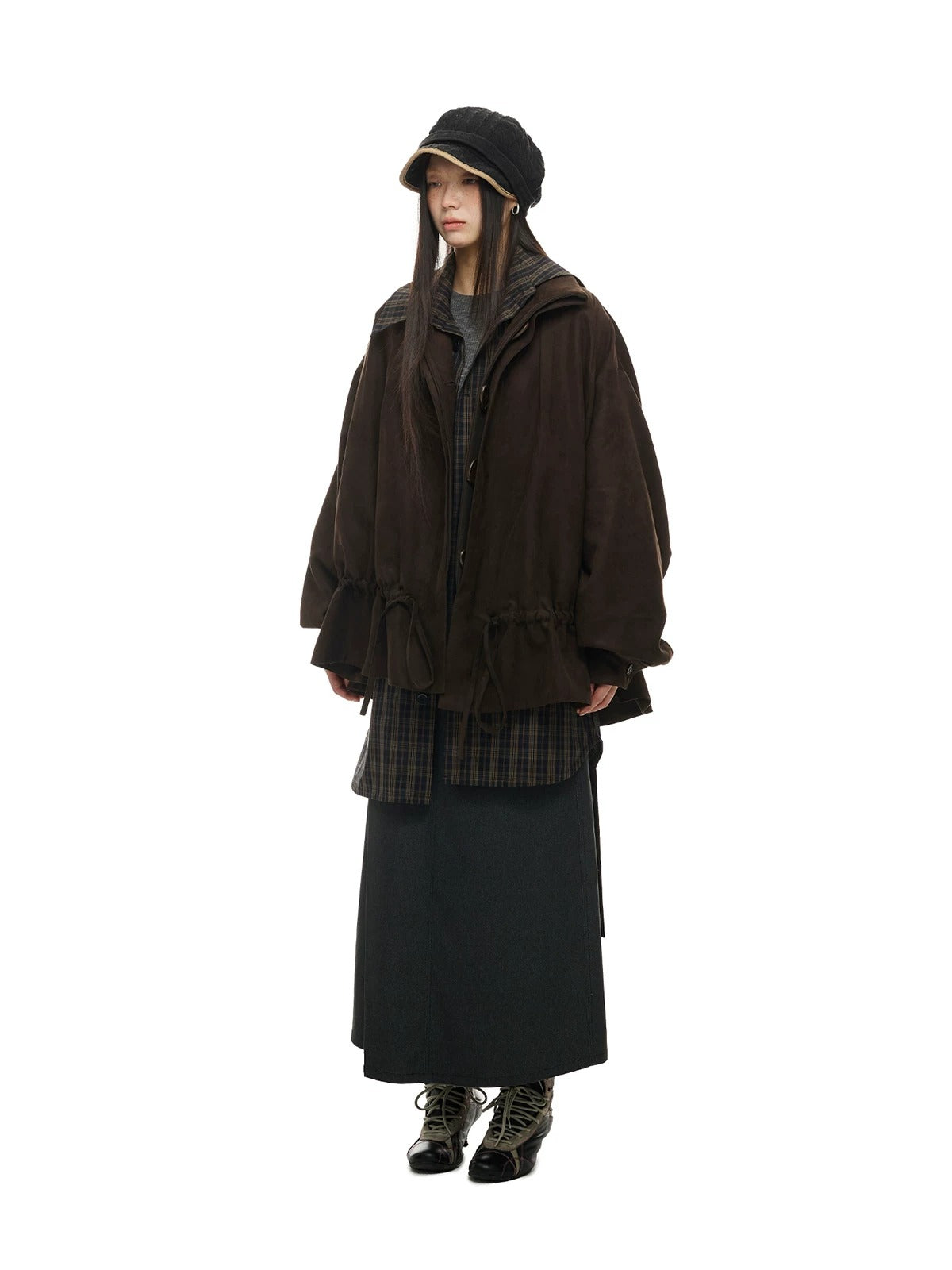 Suede Drawstring Trim Coat