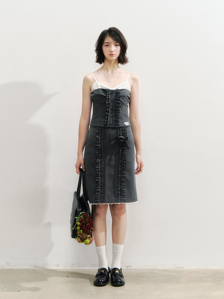 Miu-Style Lace Trimmed Camisole & Skirt Set