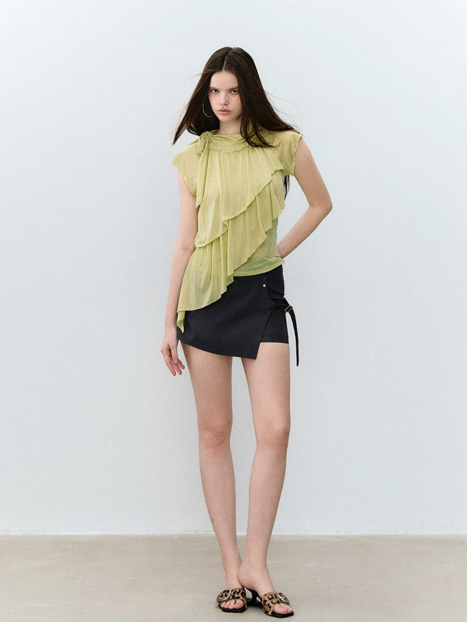 Asymmetrical Lyocell Ruffle Top