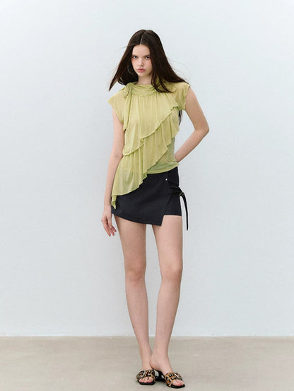 Asymmetrical Lyocell Ruffle Top