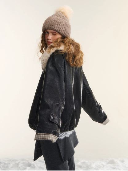 Plaid Faux Fur Collar Down Jacket
