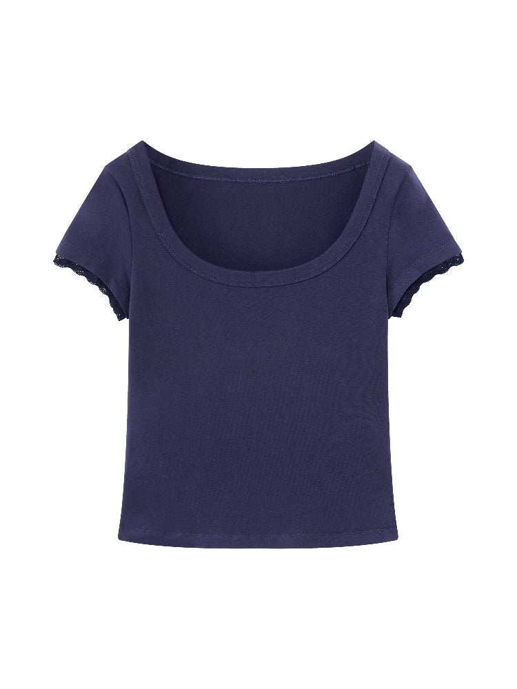 Lace Trim U-neck Tee