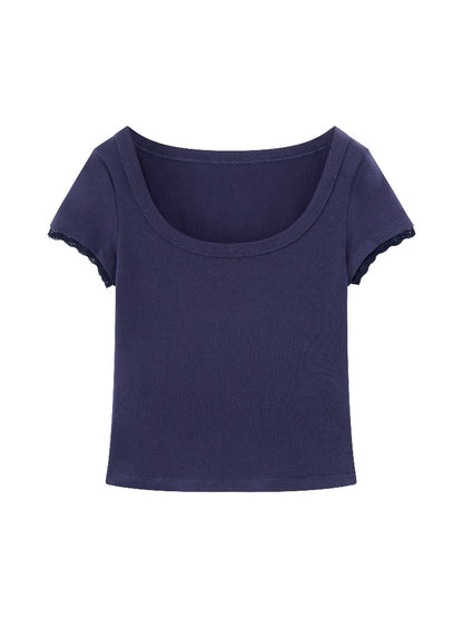 Lace Trim U-neck Tee